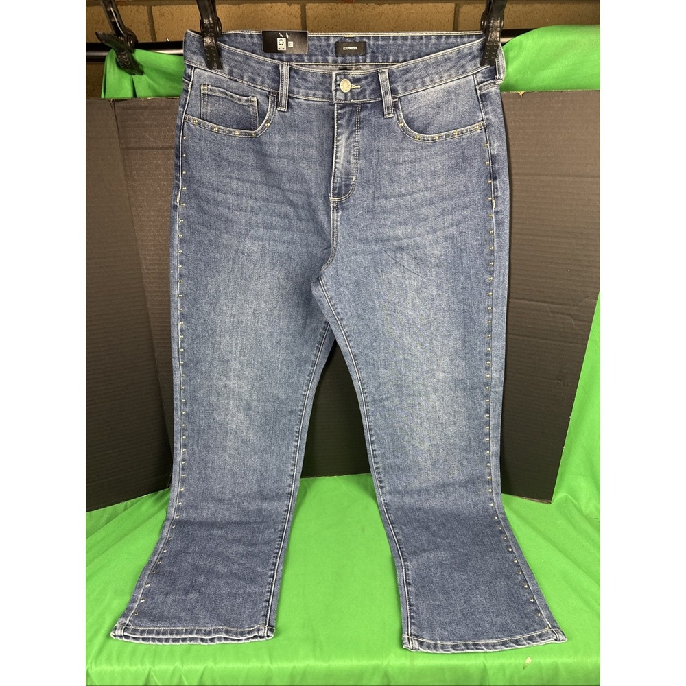 Express Women's Embellished Straight Leg Jean Size 8 Medium Wash - Studs - Picture 6 of 6